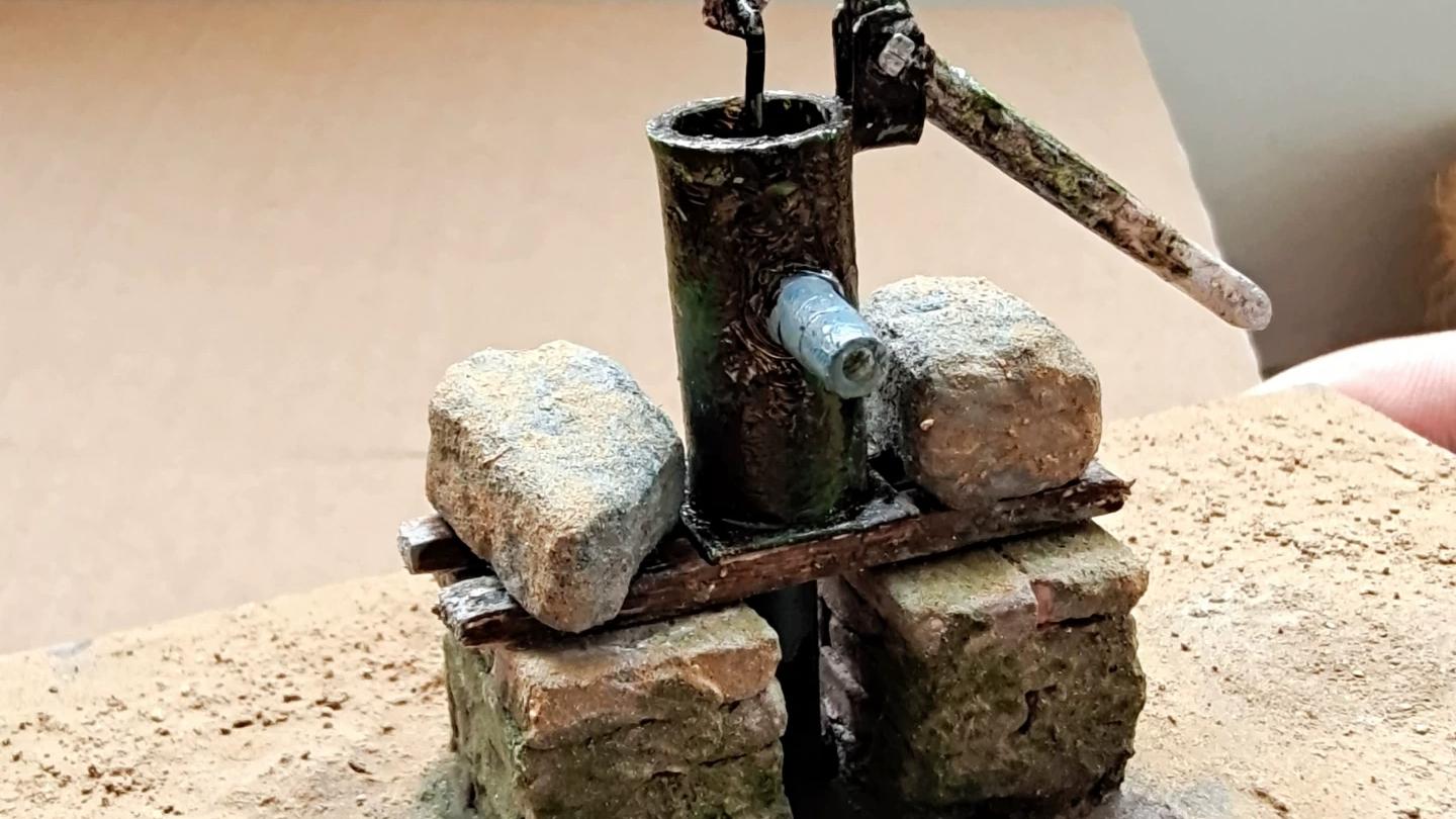 Retro Handmade Iron and Wood Water Pump Model with Movable Lever